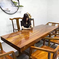 奥坎实木大板桌巴花茶桌黑檀胡桃木家具新中式原木茶台老板大班台