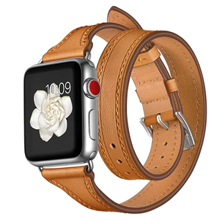 适用苹果手表applewatch1/2/3/S11新款修身双圈头层时尚款真皮带