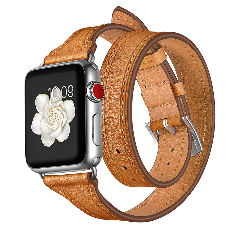 Suitable for Apple Watch Applewatch1/2/3/S11 New Slim Double Circle First Layer Fashionable Leather Belt Suitable for Apple Watch Applewatch1/2/3/S11 New Slim Double Circle First Layer Fashionable Leather Belt