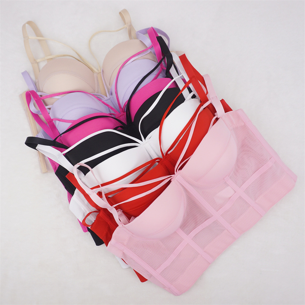 French mesh bra comfortable steel ring push up beauty back underwear