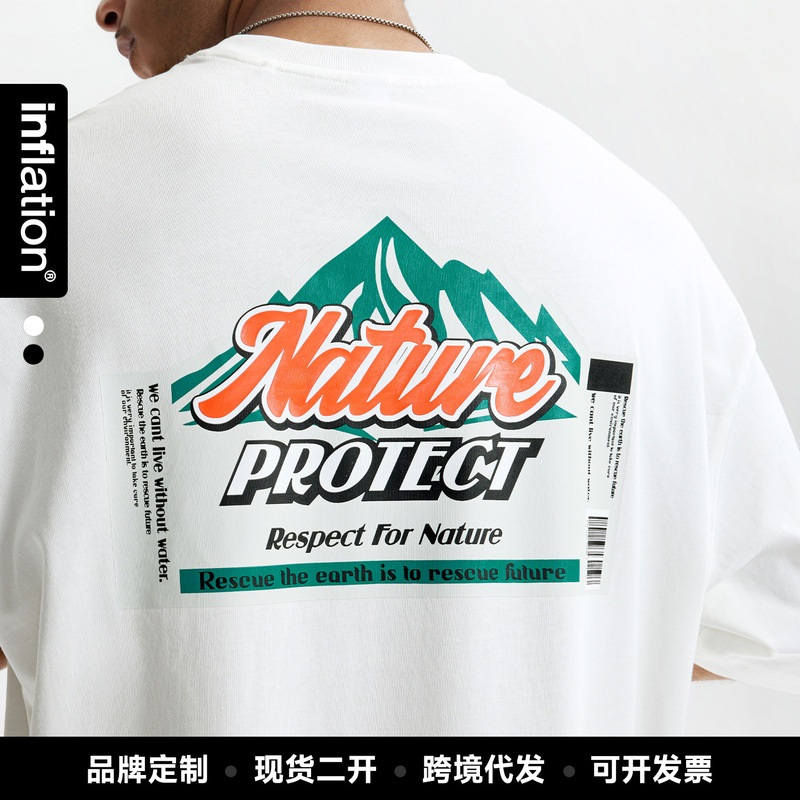 Jie Zhan Men's Clothing | Mountain-Style Thick Print T-Shirt 2026 Spring/Summer New Trendy Streetwear Heavy-Duty Loose-Fit Men's Short-Sleeve.