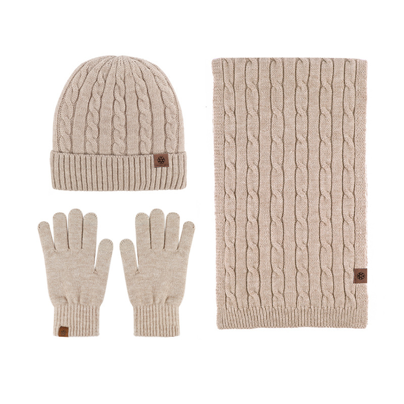 Amazon New Knitted Hat Scarf Gloves Three-piece Set Winter Women's Cold-proof Warm Scarf Three-piece Set Men