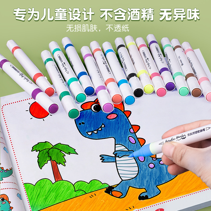 本物のカラーのアクリルのマークの筆の双頭の1頭の柔らかい1硬い小学生は絵を描きます。|undefined