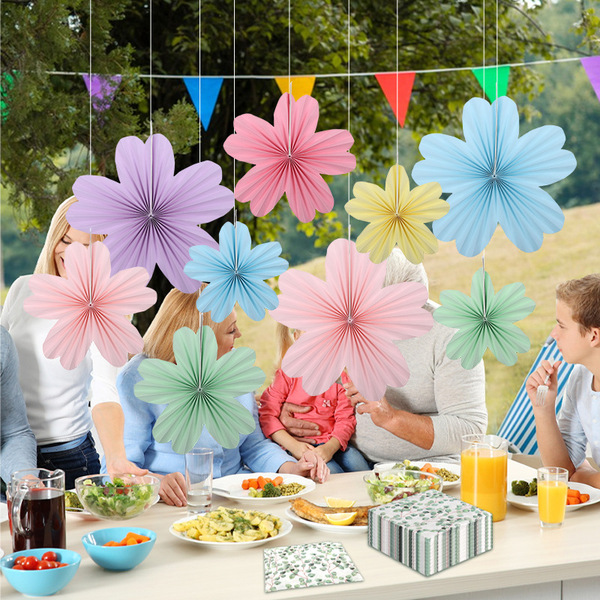 Handmade paper fan origami folding fan birthday party scene layout…