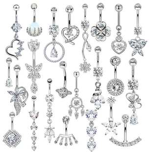 in stock AliExpress eBay Amazon Explosions Stainless Steel Navel Nail Set Zircon Navel Ring Body Puncture Jewelry