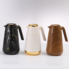 厂家直供木质纹理热水壶喷塑高颜值保温壶带手柄便携式咖啡壶批发