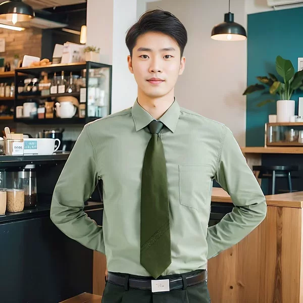 Pine Branch Olive Shirt with Tie Long-Sleeved Shirt Top Inner Shirt Work Clothes Men's Outer Shirt Inner Shirt