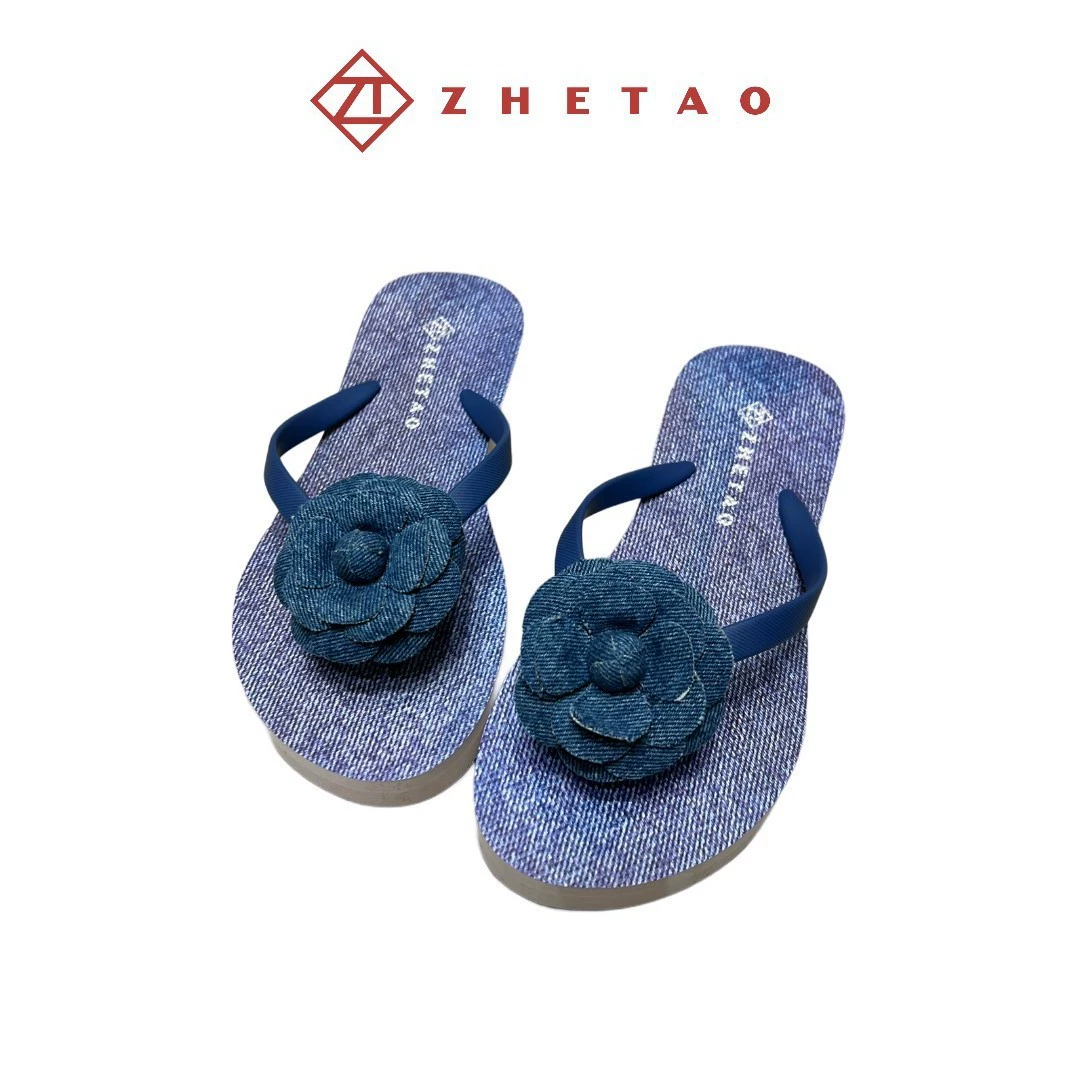 Фабрика прямых продаж Женская резиновая ножка тапочки джинсовый трехмерный цветок 2.5CM толстая подошва противоскользящая и износостойкая шлепанцы