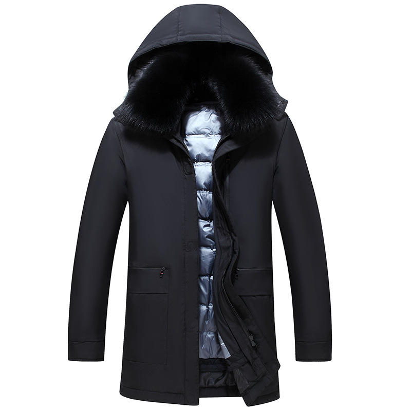 Abbigliamento maschile fornitura speciale autunno e inverno uomo grande collo di pelliccia alla moda business casual con cappuccio giacca di seta cotone giacca antivento_voghion.com
