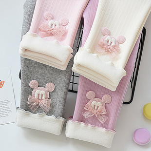 Girls' leggings pure cotton extra thick fleece-lined thickened baby outer wear cropped Western style children's pantyhose winter