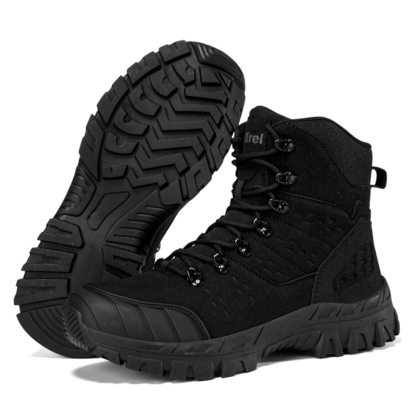 Botas militares de entrenamiento de campo al aire libre de alto tamaño de explosión transfronteriza y zapatos de escalada de entrenamiento al aire libre de terciopelo
