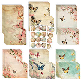 亚马逊蝴蝶信纸套装24件西式花卉信笺手写浪漫创意祝福复古信封