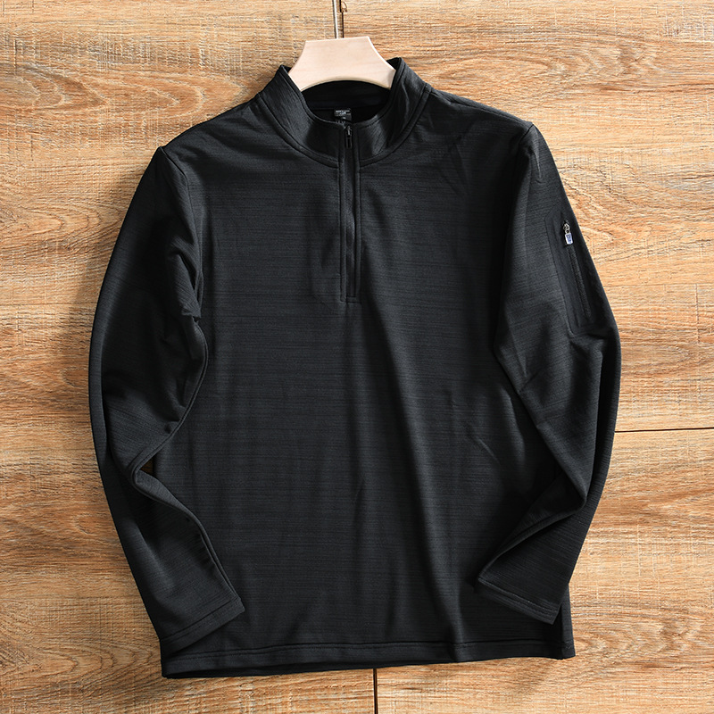 Men's Clothing outdoor half zipper breathable elastic brushed quick drying stand collar long sleeved T shirt bottoming shirt_voghion.com