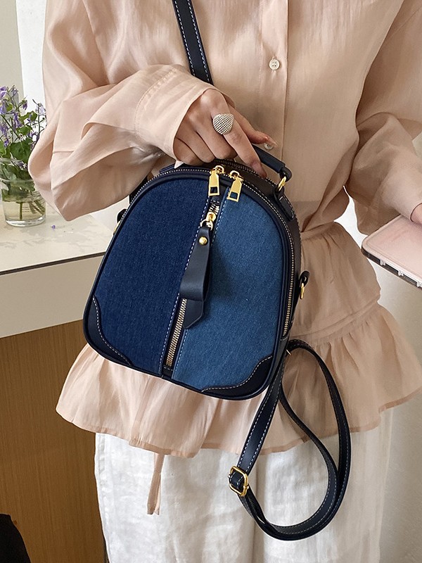 Bolsa de tendencia transfronteriza para mujeres 2026 nuevo nicho jeans empalmado mochila de hombro multifuncional image 1