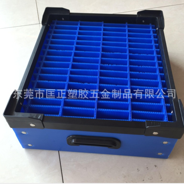 蓝色贴魔术贴链接折叠箱 打超声波组装 深圳PP中空板周转箱