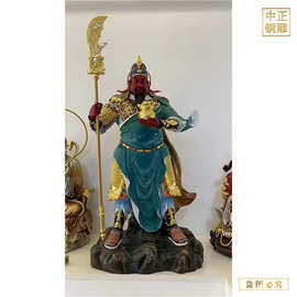 纯铜关公铜像图片 九龙关公铜像加工 侧脸提刀铜关公