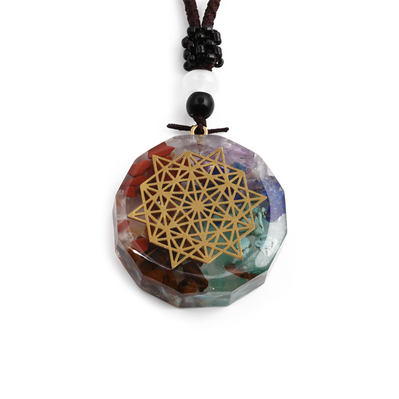 creative seven chakra round gravel crystal transfer energy pendant necklace wholesale