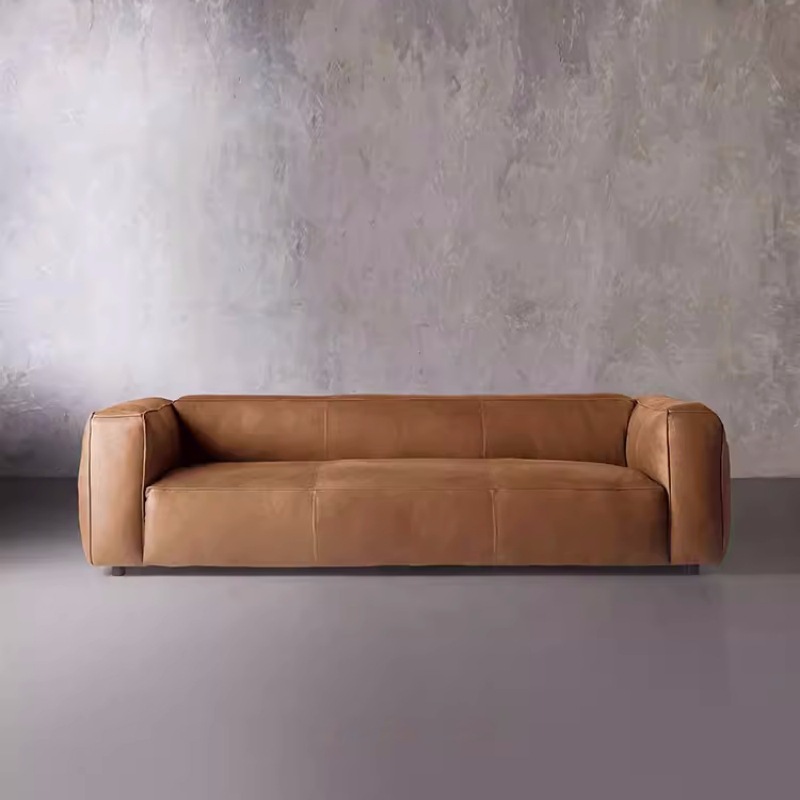Viento tranquilo nórdico crema ligera lujo retro marrón línea directa sala de estar moderna simple tecnología francesa sofá de tela