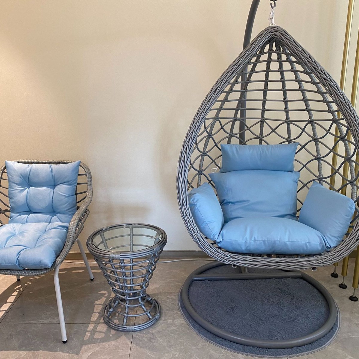 Silla colgante individual de mimbre para exterior, tipo nido de pájaro, para balcón, patio, o interior, tipo columpio, en stock. image 36