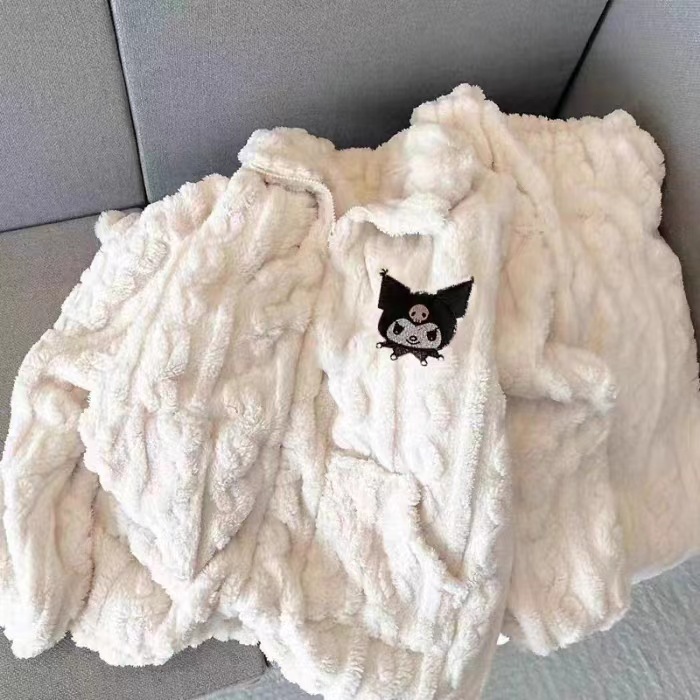 Pijamas de otoño e invierno para mujer más terciopelo grueso de gran tamaño coral vellón 2025 nuevo servicio a domicilio con cremallera casual dulce