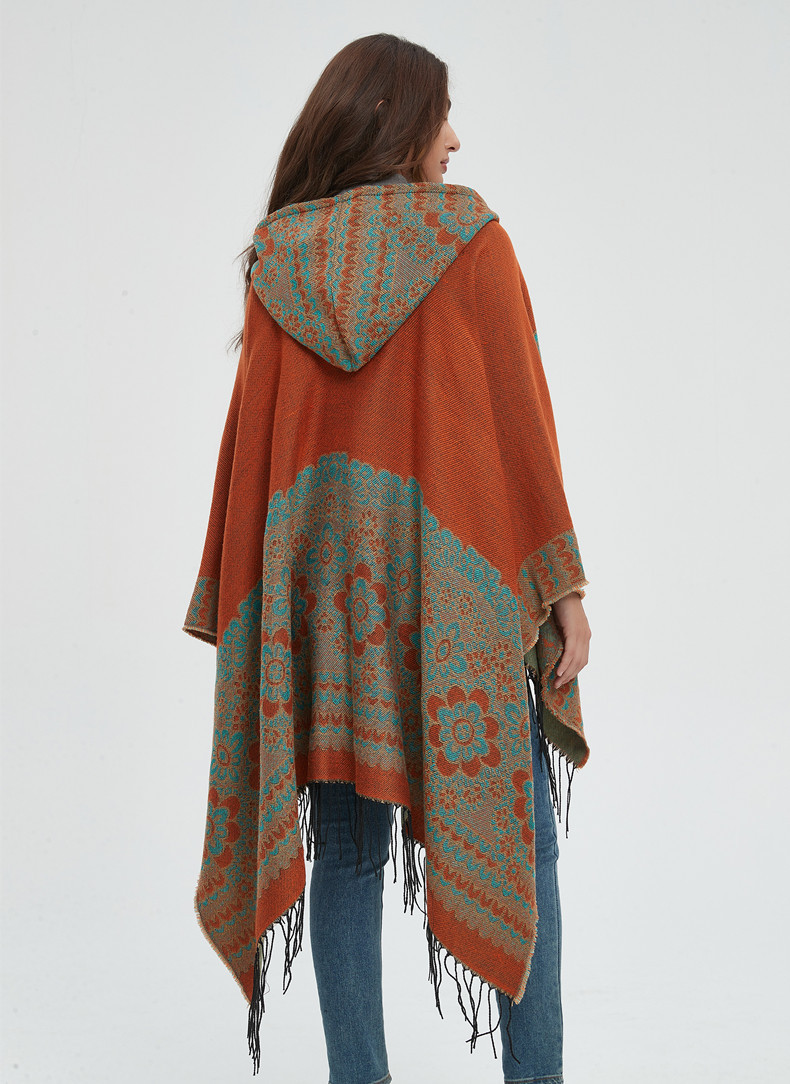 Cape à pompon unisexe Cape à capuche en jacquard de style ethnique automne-hiver_voghion.com