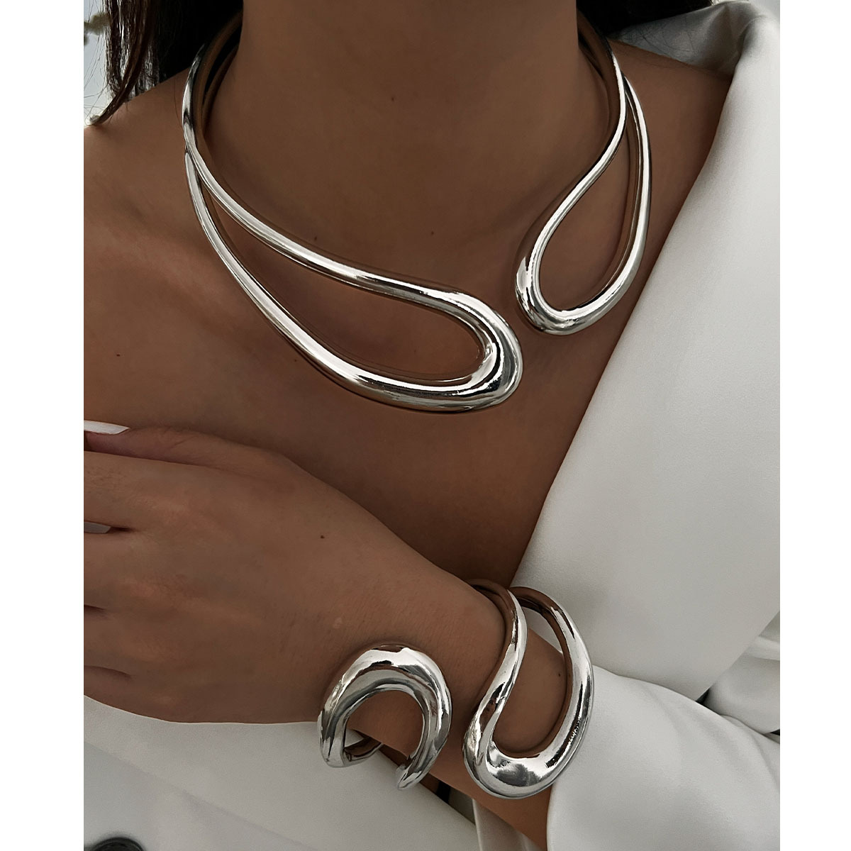 98g Weight Choker, Necklace, Jewelry Set Classification 1 Piece Quantity Daily, Tea Party Occasion Alloy, Metal Material Irregular, Geometric Pattern Women's Gender Retro, Exaggerated, Simple Style, Classic Style Style 1 Piece Irregular Geometric Choker Necklace Jewelry Set Alloy Metal Women's Retro Exaggerated Simple Style Choker Necklace Jewelry Set 1
