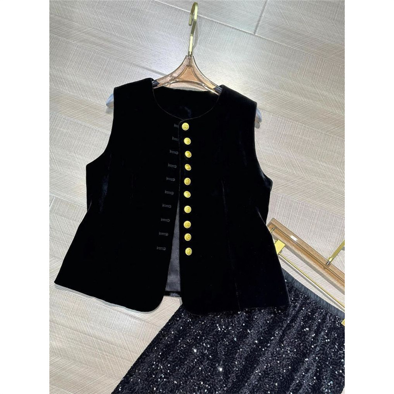 2025 New Chinese Velvet Vest Elegant Retro Chinese Style Women's Design Sense All-match Slimming Sleeveless Vest