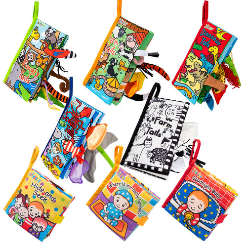 Jollybaby Baby Touch and Feel Animal Tail Cloth Book Sensory Stimulation Early Education Educational Toy Gift