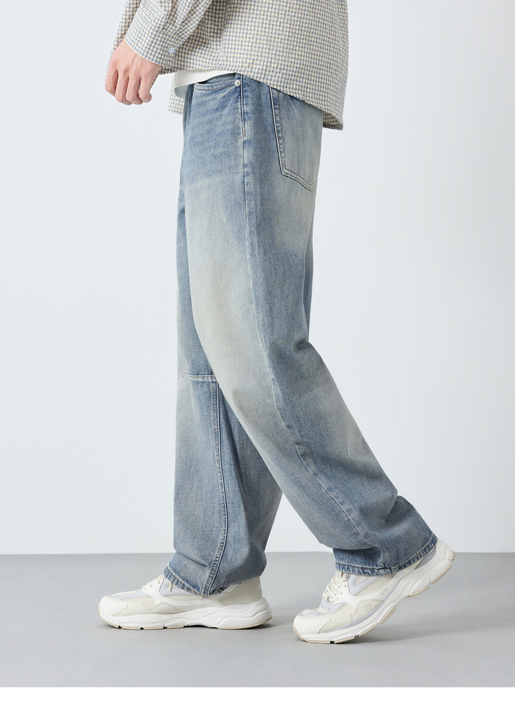 Quần jean nam ống rộng phong cách Mỹ, chất liệu cotton cao cấp, dáng suông thoải mái — Màu xanh da trời chi tiết 12