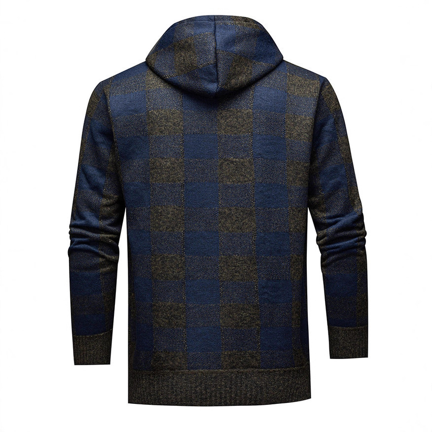 Comercio exterior otoño y invierno nuevo estilo de hombre con camisa de punto cálida y gruesa chaqueta con capuchón casuales chaqueta de cuadrícula