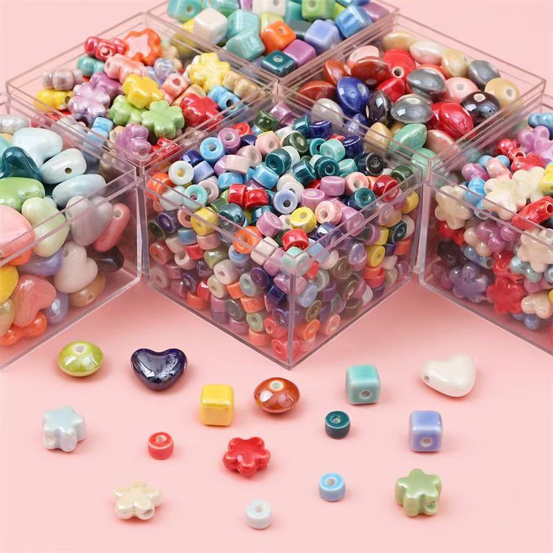 Cerámica de color simple perlada cara de pez cinco pétalos perlas de flores perlas sueltas diy accesorios de decoración de brazalete de cuentas hechas a mano