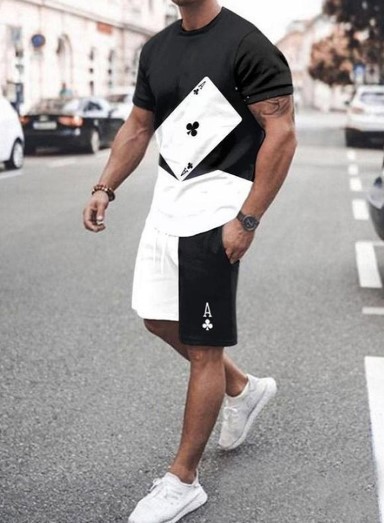 Comercio exterior europeo y americano nueva ropa de hombre traje 3D Amazon transfronteriza calle casual hombres pantalones cortos manga corta Camiseta cuello redondo