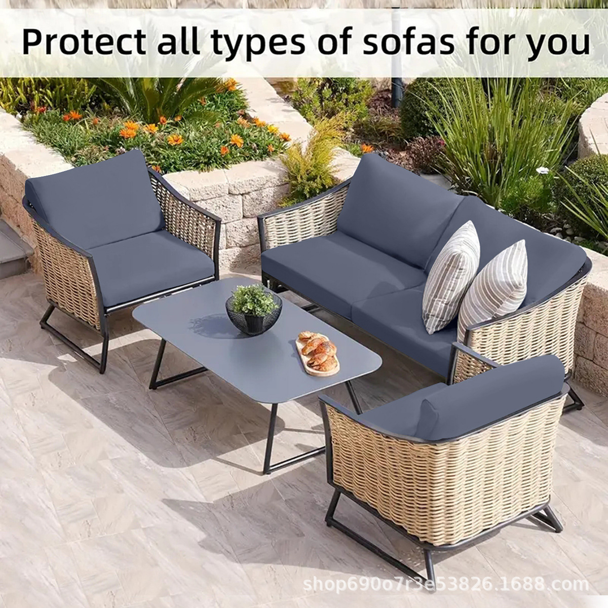 Ventas directas transfronterizas todo incluido elástico de color sólido impermeable seda de leche al aire libre cubierta de cojín de sofá a prueba de polvo cubierta de cojín de sofá a prueba de agarre