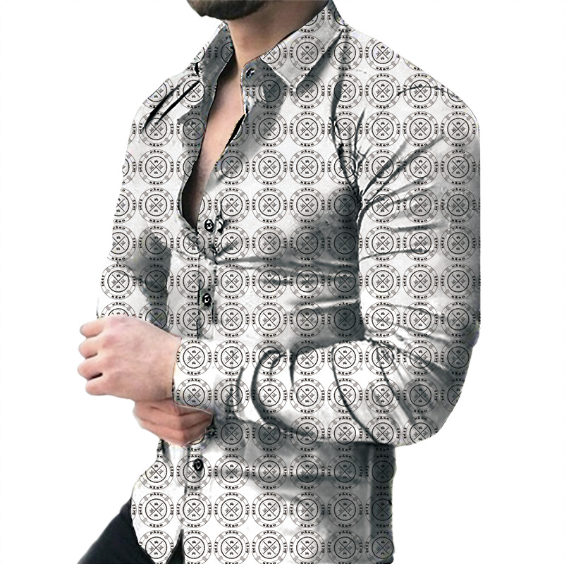 Europa y América primavera nuevo tigre comercio exterior transfronterizo hombres camisa de impresión digital 3D camisa de manga larga para jóvenes hombres