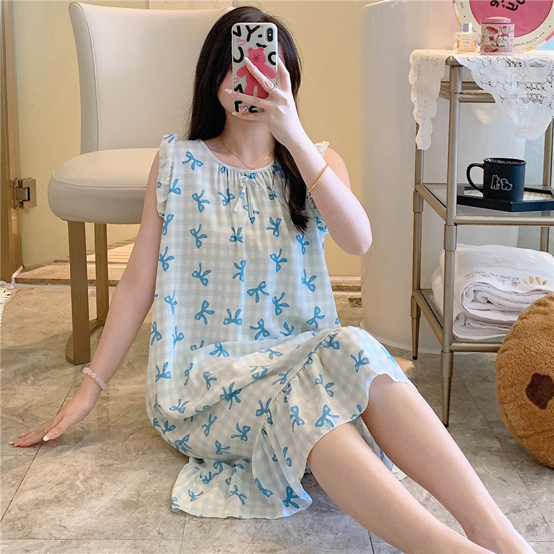 2025 estilo princesa coreana vestido lindo suelto rayón ropa de hogar seda de algodón camisón mujeres verano delgado