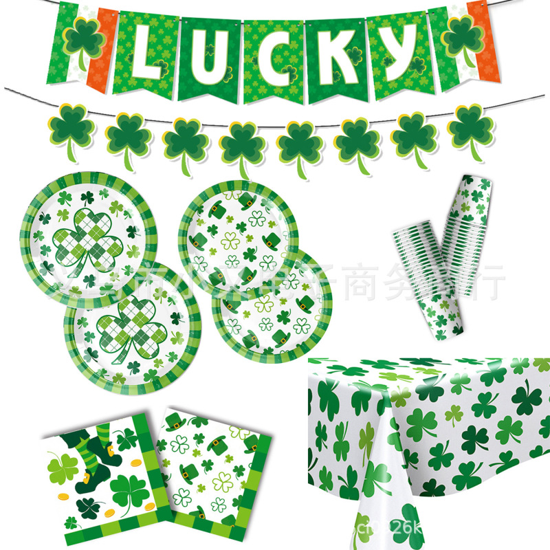 Cross Border St Patrick's Day Theme Party Decorative Tableware Paper Tray Tissue Tablecloth Banner Irish Festival Party Cross Border St Patrick's Day Theme Party Decorative Tableware Paper Tray Tissue Tablecloth Banner Irish Festival Party