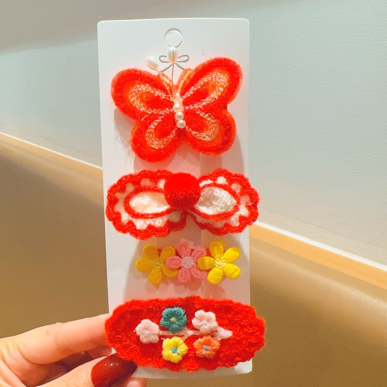 Niños de Año Nuevo clip de cabello Año Nuevo nuevo juego de tarjetas de cabello de Año Nuevo niñas clips de bang rojo clips lateral