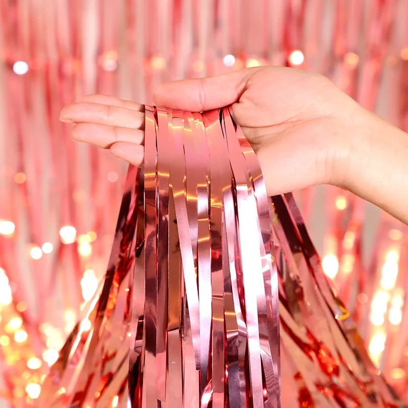 Cortina de lluvia mate mate mate fiesta de cumpleaños fondo de boda decoración de pared diseño brillante cuadrado cortina de lluvia borla