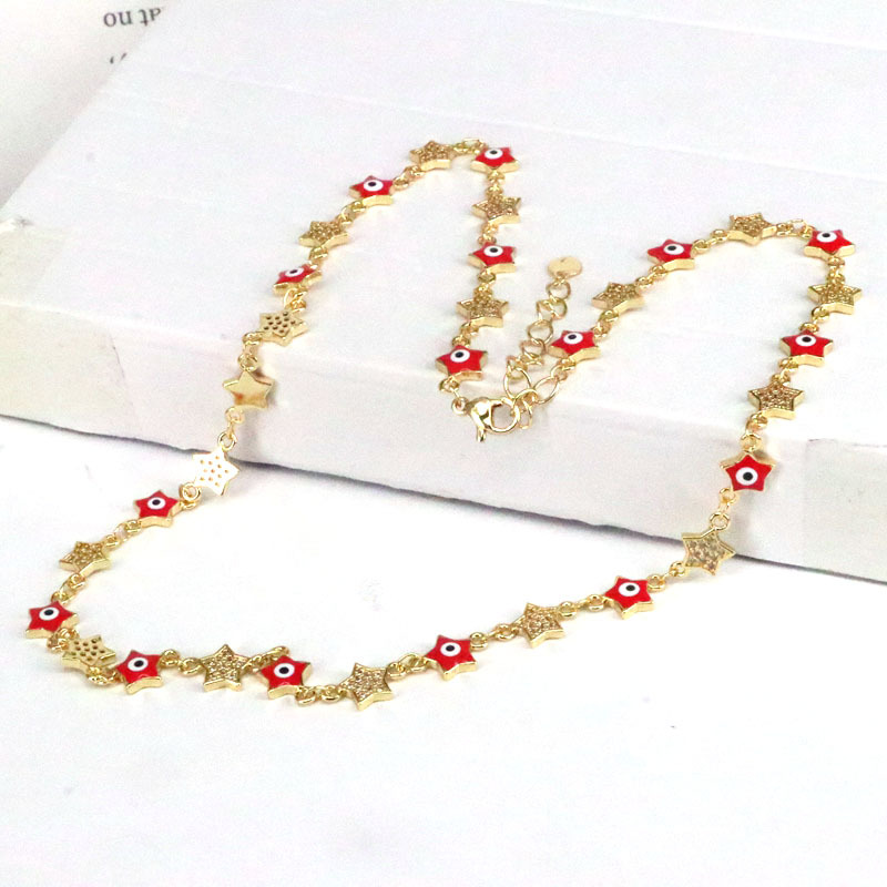 Fashion Pentagram Eye Copper Necklace Stoving Varnish Plating Copper Necklaces