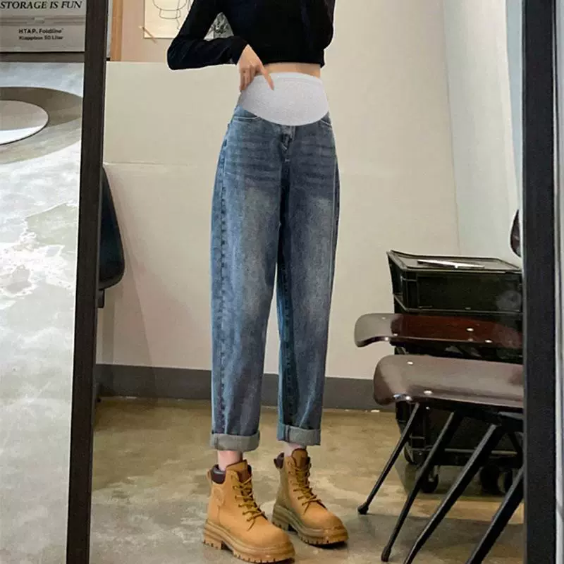 Брюки для беременных Весна и осень Верхняя одежда Брюки Torre Осень Маленькие Зимние Повседневные джинсы для беременных на флисовой подкладке Осень и зима