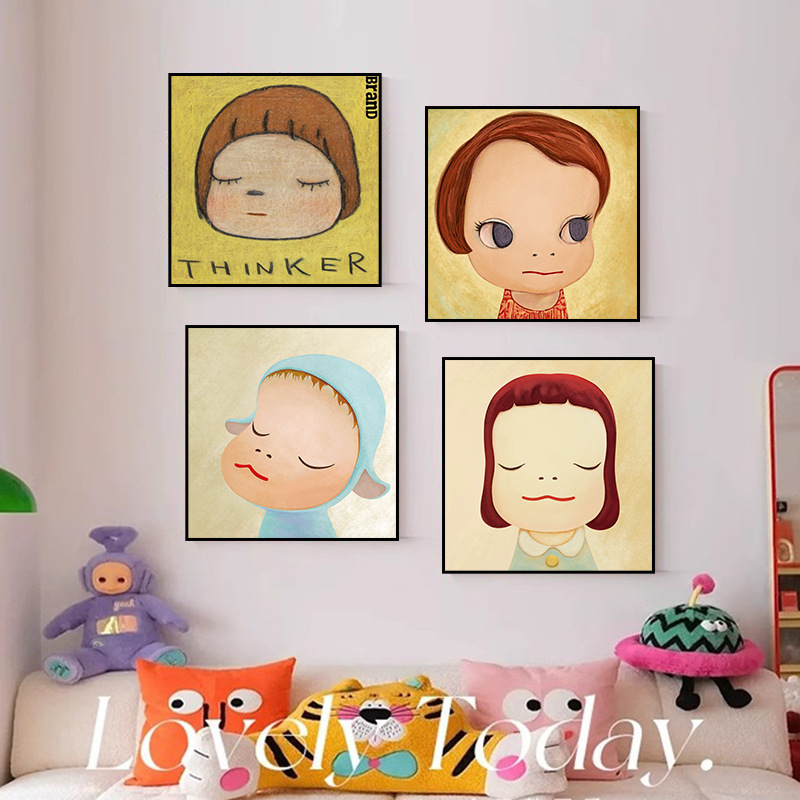 Ins Style Japanese Nara Meizhi Cute Cartoon Children's Room Decorative Painting Bedroom Bedside Hanging Painting Entrance Wall Mural