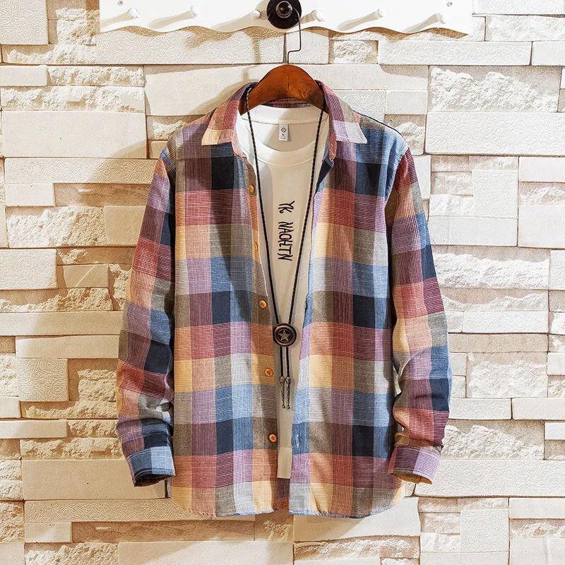 Clearance Bargain Grid Long-Sleeve Shirt for Men Loose Spring and Autumn Trendy Korean Version Shirt for Men Construction Site Workwear