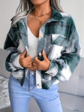 V 17381 Plaid Lantern Sleeve Wool Jacket ����ë������ �羳��