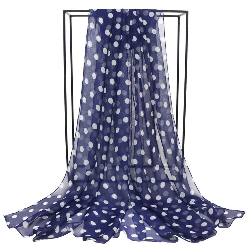Silk Scarf for Women, Thin Polka Dot Chiffon Rectangular Printed Decoration, Four-Season Korean Style Scarf for Women, Versatile Dance Scarf