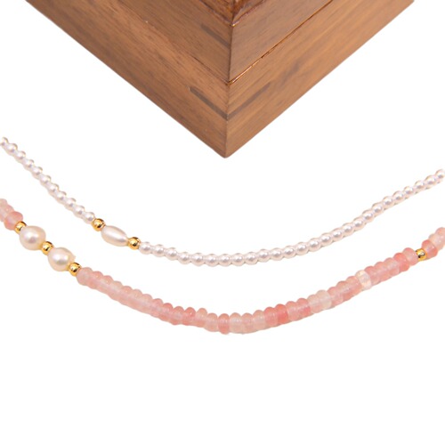 Elegant Layered Double Pearl Necklace for Women - Natural Stone, Unique, Light Luxury, Retro Oval Bead, Long Pendant Necklace Accessory
