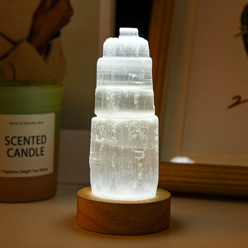 Gypsum tower night lamp, Moroccan translucent crystal ornament, LED base options, 6–20 cm