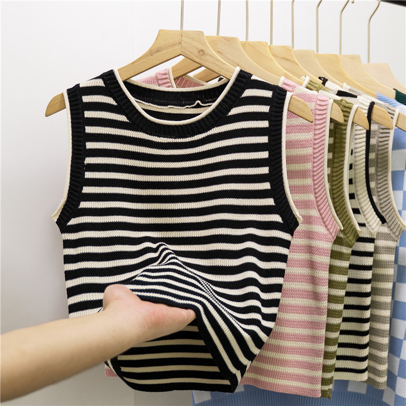 商品详情图_条纹吊带背心女士夏季外穿圆领修身显瘦内搭短款无袖