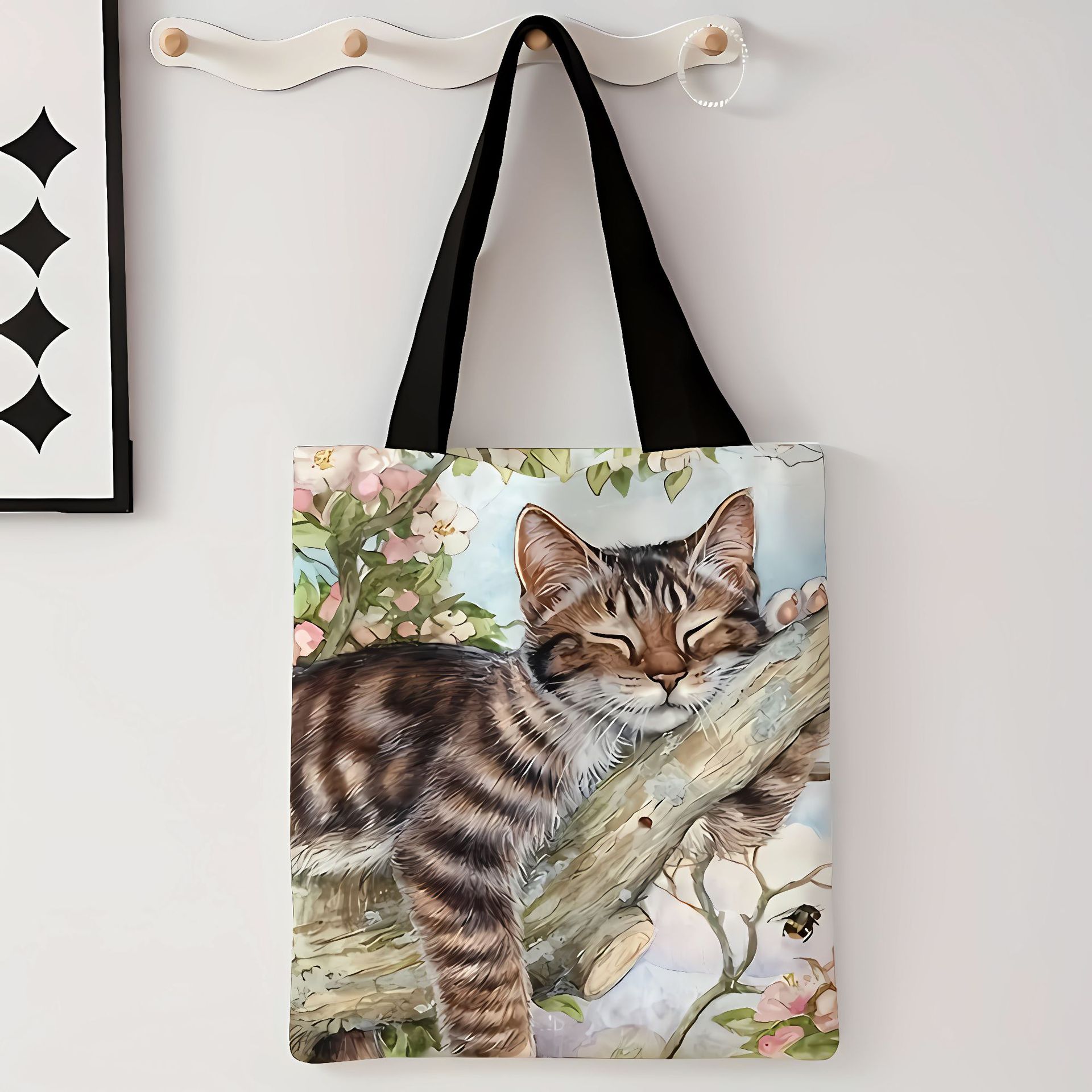Explosiones transfronterizas adorables gatos bolsas de lona de impresión de gran capacidad para estudiantes de un solo hombro bolsas de lona al por mayor