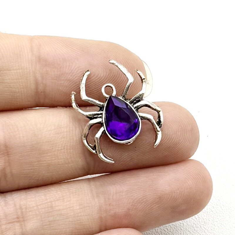 ヨーロッパとアメリカの新しいハロウィン DIY ジュエリー アクセサリー レトロな亜鉛合金ダイヤモンド スパイダー ペンダント ペンダント|undefined