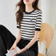 Chanel Style Ice Silk Striped Sweater Women's Summer New Casual Fashion Elegant White Short-sleeved T-shirt Top Trendy